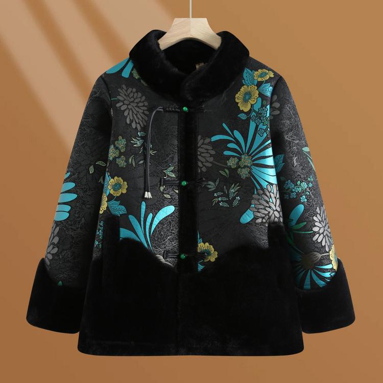 Middle-aged and Elderly People Plus Velvet Thickened Winter Fur Coat Mothers Wear Winter Warm Cotton Coat Grandma Imitation Mink Fur Top