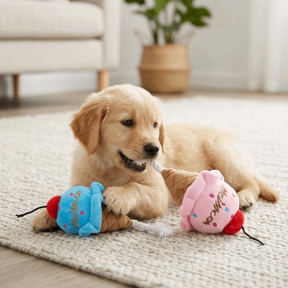 Dual Color Ice Cream Toy Food Shape Dog Chew Toy Interactive Toy Food Shaped Toy  Daily Play розовый