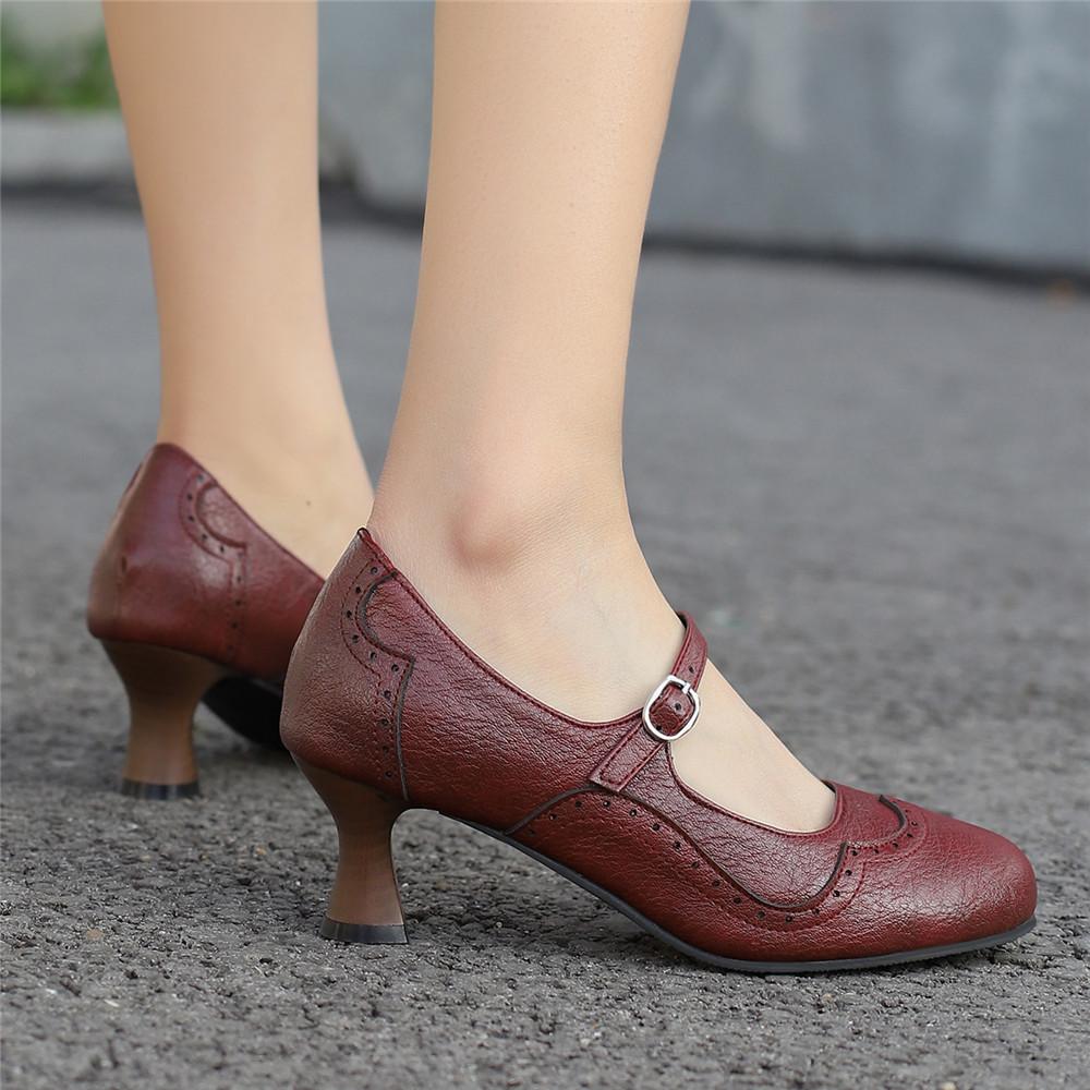 Fashion 2025 Spring Vintage PU Leather Women's Shoes Rome Style Splice Pointed Toe Ankle Strap Buckle Ladies High Pumps Plus Size 32-48