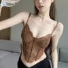 New Summer Women's Clothing, European and American Style Spice Girls, Sexy Lace Perspective Low-cut Backless Short Suspender Vest