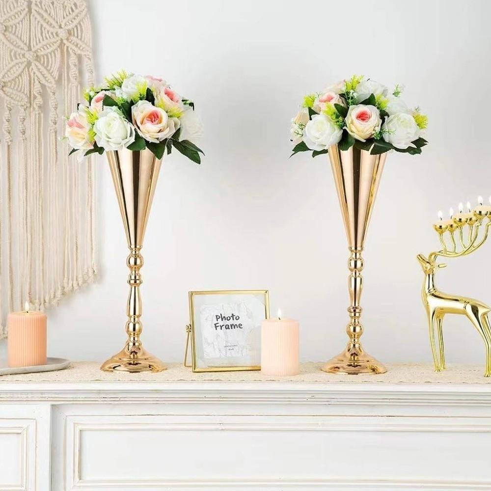 Golden Silver Metal Vases European Style Centerpiece Vases Candle Holder  Home Wedding Decor