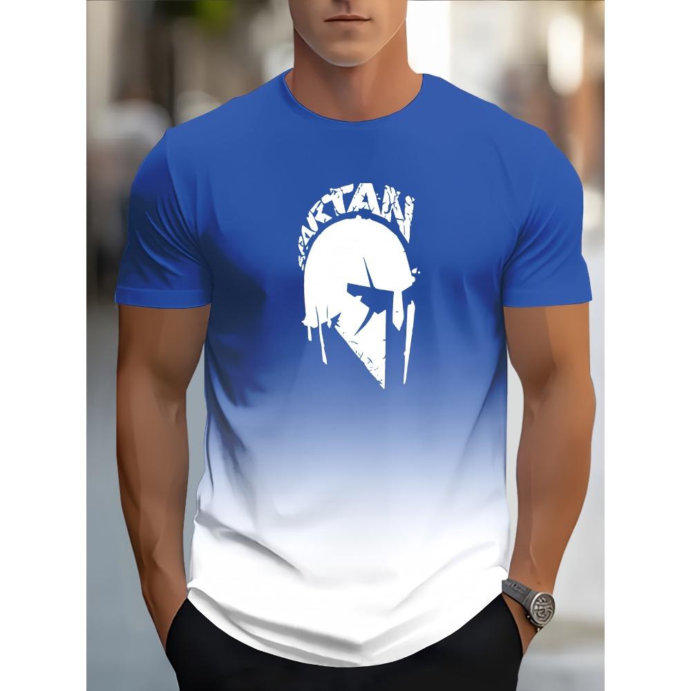 Casual Gradient Color Short Sleeve Top Fashion Men's Spartan Graphic Print T-shirt Oversized Breathable Muscle Crew Neck T Shirt