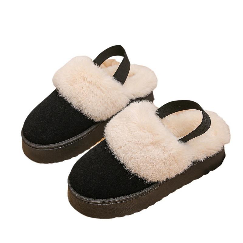 Thick-soled fluffy snow boots slippers women's new fashion outer wear one-pedal bag head velvet thermal cotton shoes women