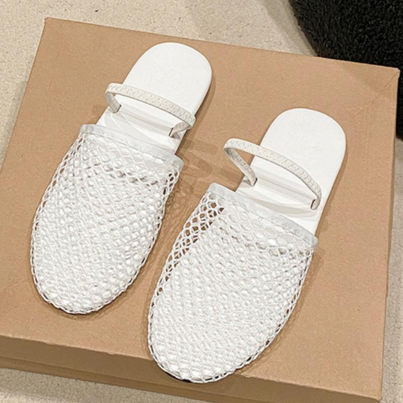 Fashion Summer Flat Sandals Women Fashion Round Head Deep Mouth Mesh Cloth Breathable Soft Sole Anti-slip Wear-resistant Slippers