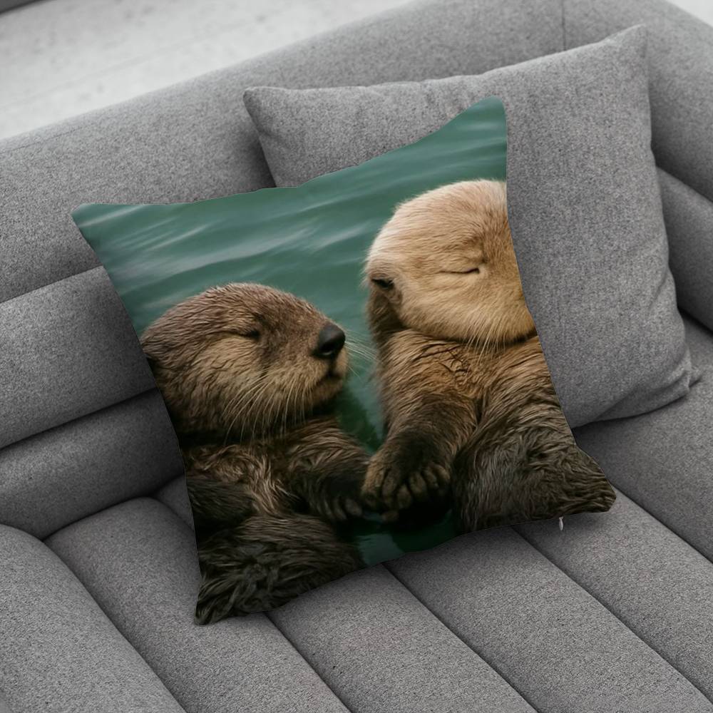 Cute Otters Pillow Case Pillowcase Home Sofa Cushions Car Cushions Pillowcover Office Pillowshell Pillow