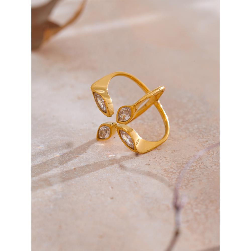 Eetit Stylish Unique Design Stainless Steel Cubic Zirconia Open Ring Casting Gold PVD Plated Fashion High Quality Jewelry