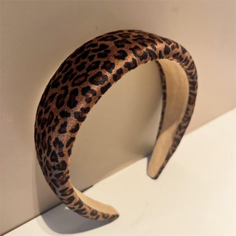 Fascia di velluto con stampa leopardata larga 4 cm con imbottitura in spugna per accessori cerchietti per capelli casual da donna e signora