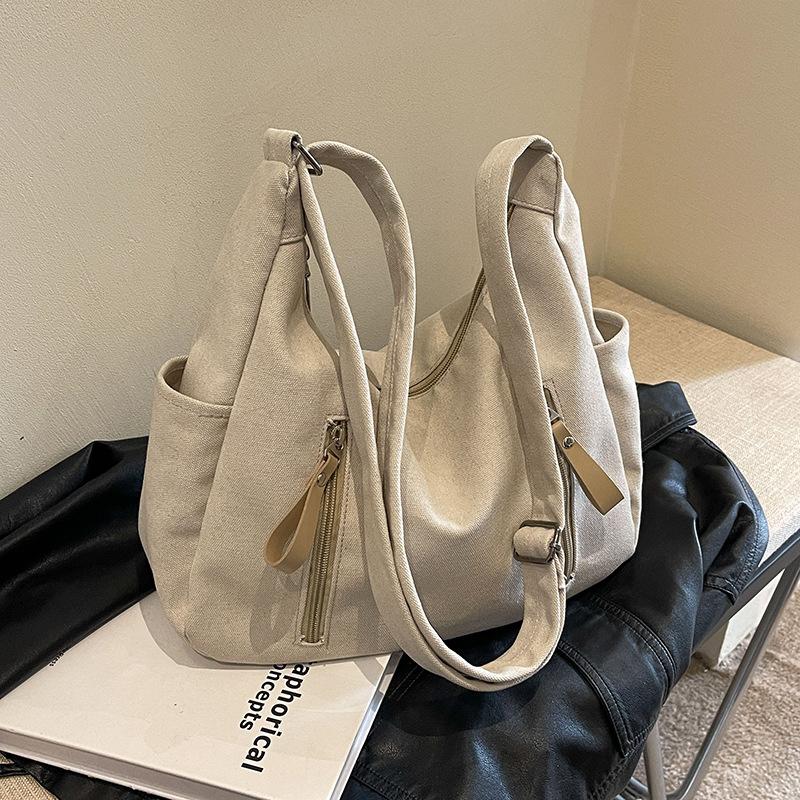 Retro simple canvas bag 2025 new casual large-capacity shoulder bag student class crossbody tote bag
