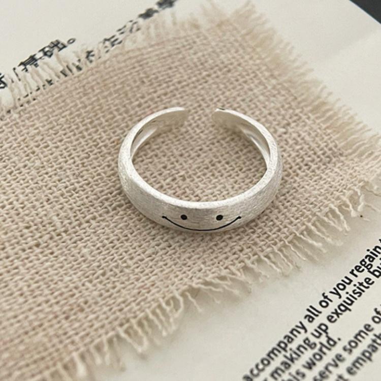 925 Brushed Smiley Face Women's Pinky Ring - Niche, Cute, and Simple Design for Students