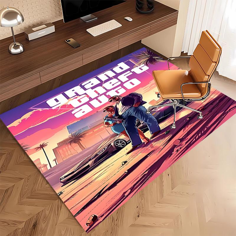 1 Stück Spiel Grand Theft Auto Druck Teppich - Weich, Waschbar, Rutschfest, Innenmatte, Wohnzimmer, Heimbüro Dekorativer Teppich, Büro Dekorativ