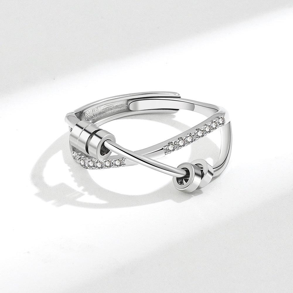 Anti Stress Knuckle Ring Woman Rotate Freely Beads Stacking Copper Wedding Anxiety Relife Spinning Ring Anillos De Ansiedad