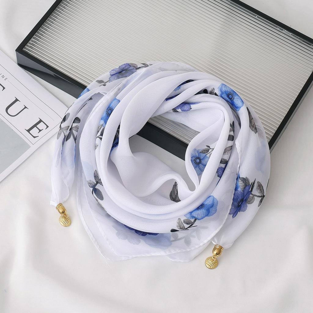 Women's Chiffon Scarf, Lightweight Satin Chiffon, Lightweight and Breathable, Floral Pattern, Essential for Holiday Travel