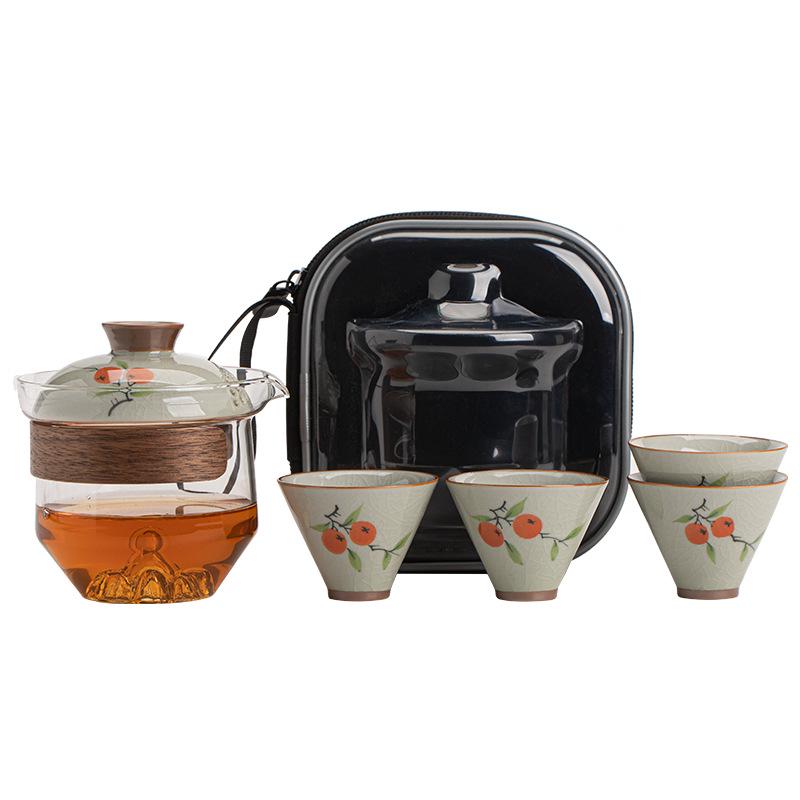 Portable Hand-Painted Travel Tea Set with One Pot and Four Cups – Perfect Business Gift