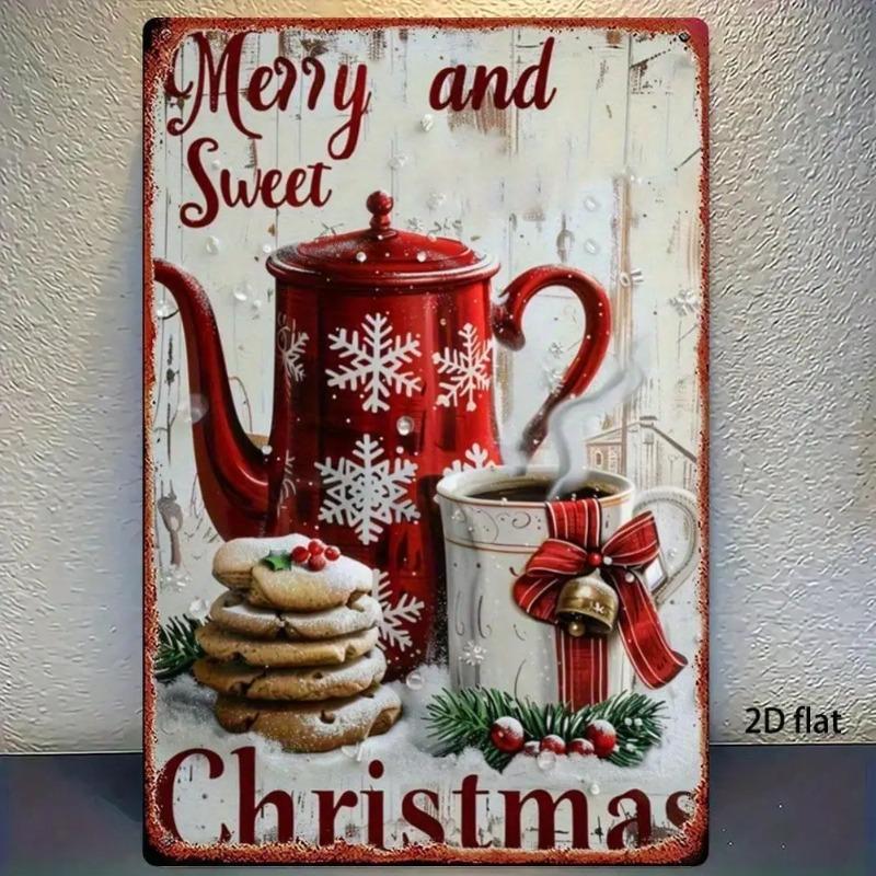 Vintage Snowflake Teapot Metal Tin Sign Wall Decor Christmas Home 20x30cm