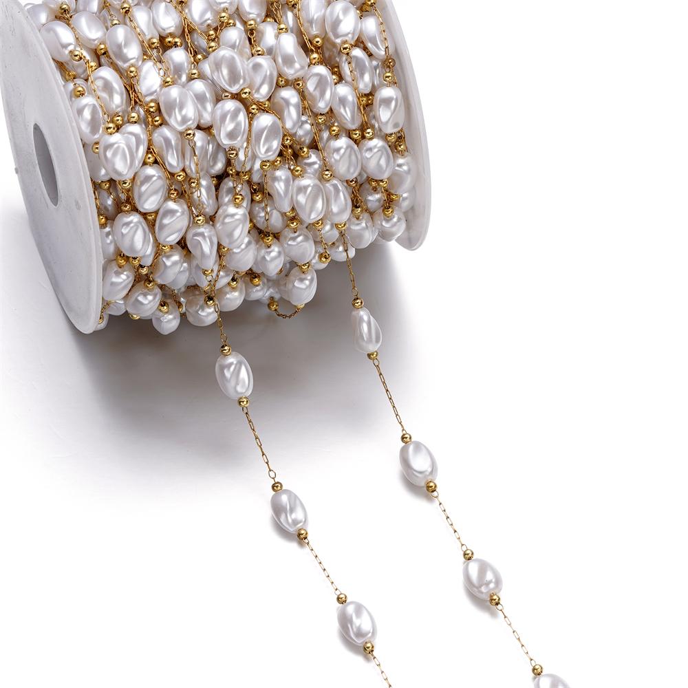 1Meter Gold Color Stainless Steel Imitation Pearl Beads Chain for DIY Necklace Bracelet Anklet Findings Jewelry Making Supplies