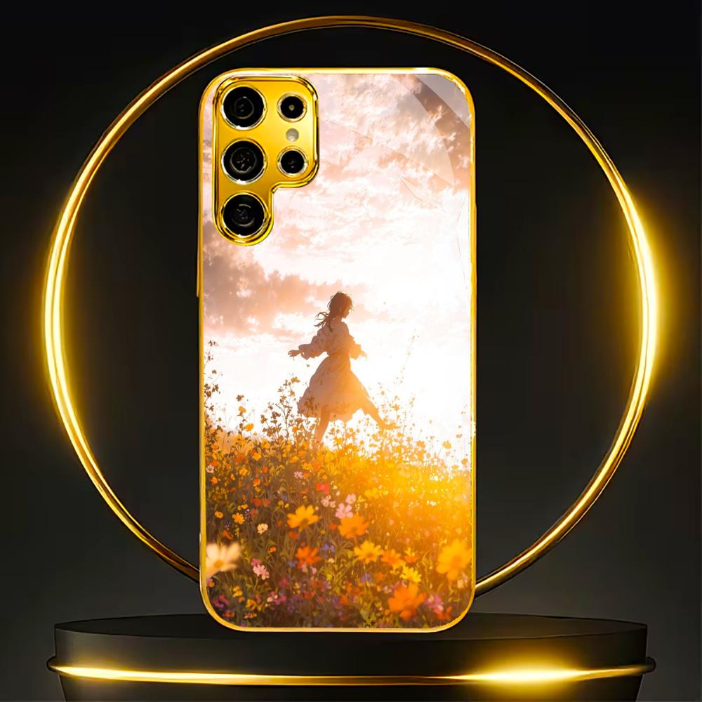 

Flower Field Protective cover High-end Electroplating Glass PhoneCase for Samsung Galaxy S26 S25 S24 S23 S22 S21 FE,Ultra,Plus GalaxyS25