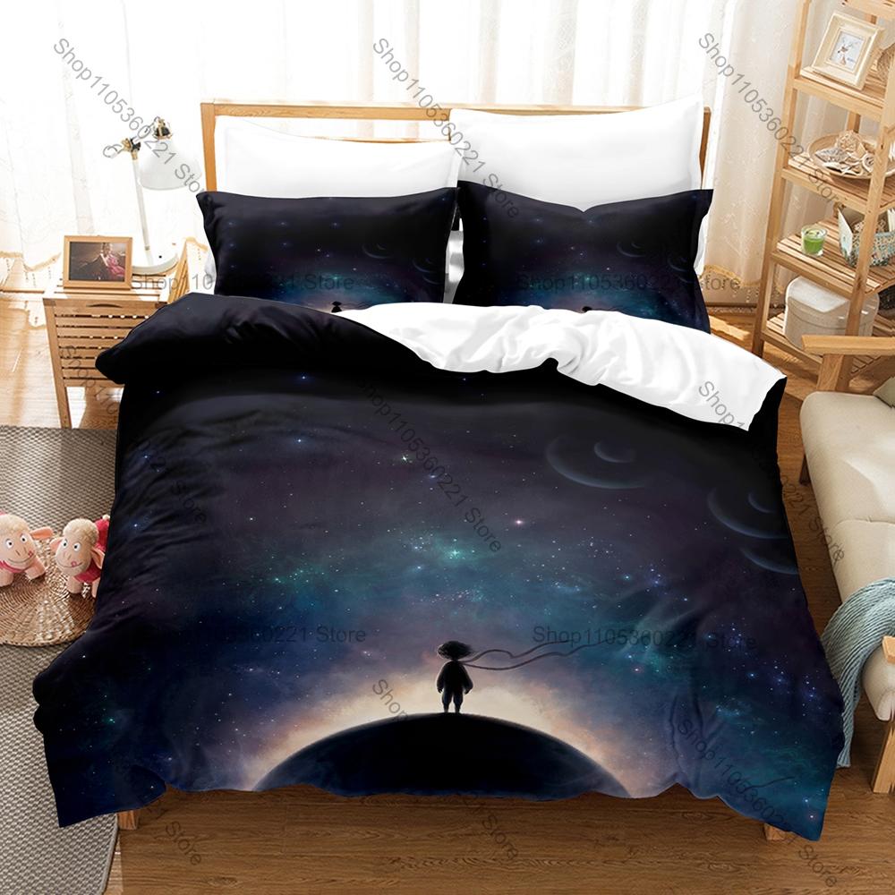 Cool Vintage Rose Fox Planet Pattern 3 In 1 Bedding Set Quilt Cover With Two Pillowcases Sweet Bedroom Home Gift Little Prince A