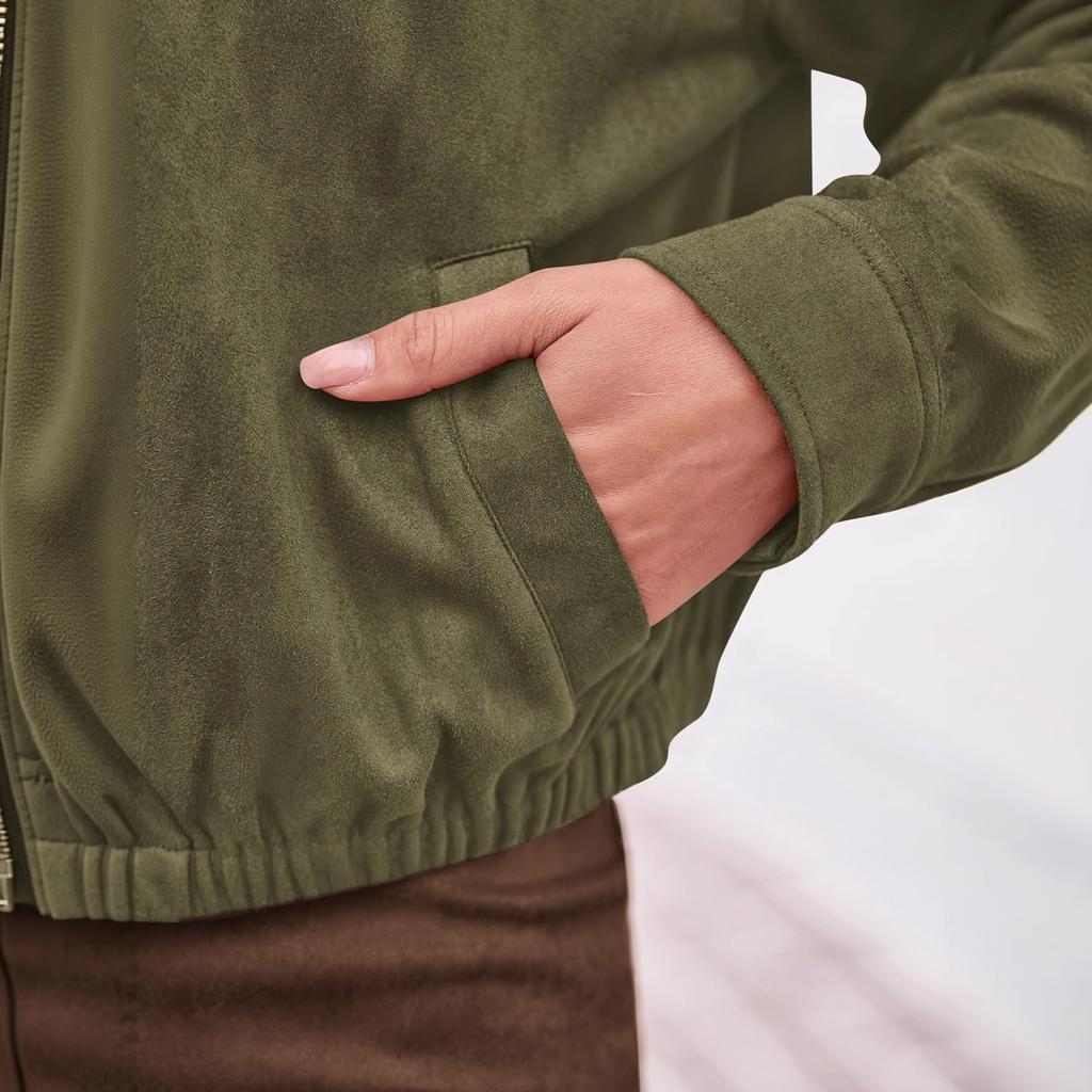 Women's Casual Slim Fit Short Zip Up Jacket with Turn-Down Collar for Everyday Wear