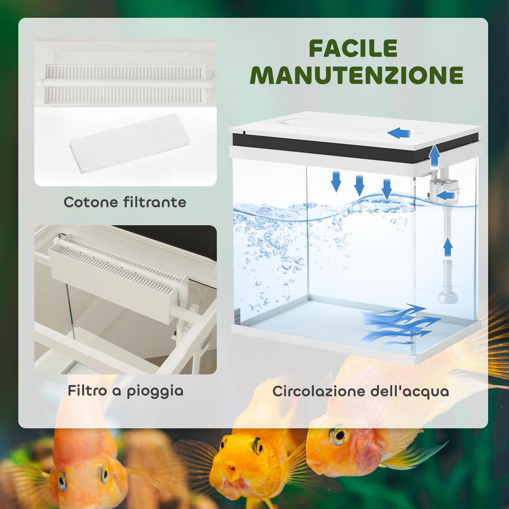 26L Goldfish Aquarium with LED Lights, Filtration System and Water Pump, 38x26x38 cm, White