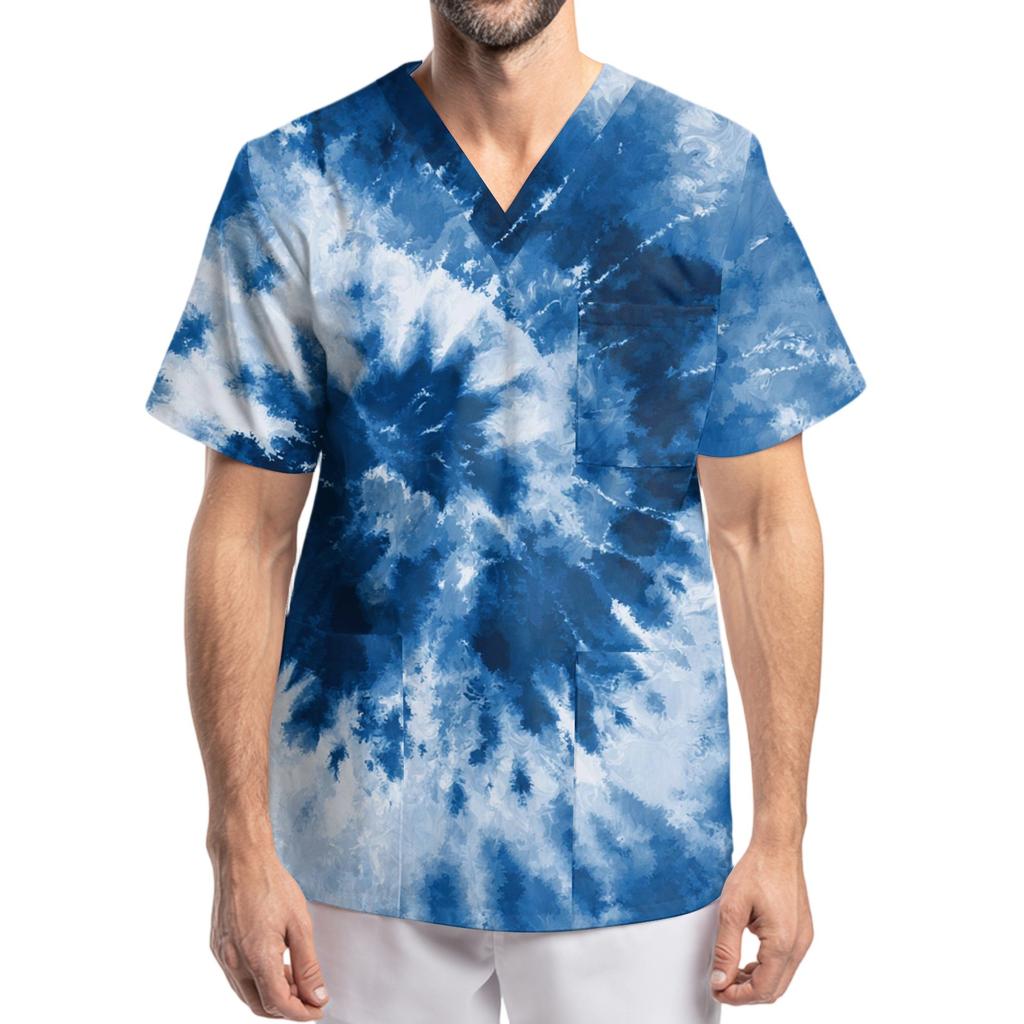 Pánská pracovní halenka s krátkým rukávem a výstřihem do V na hrudi