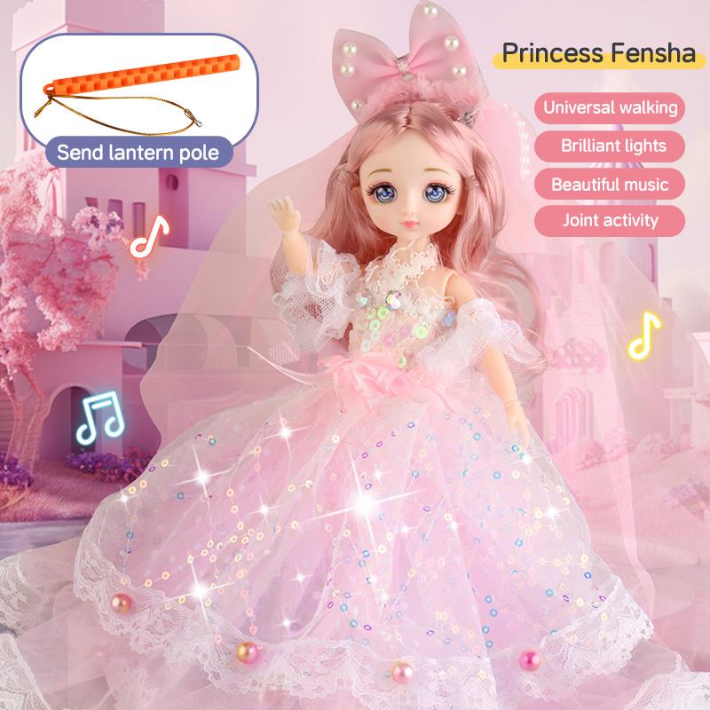 9 Inch Motorized Fashion Princess Doll With Led Lights And Music, Princess Toy Sets For Girls And Kids, Exquisite Birthday Gifts