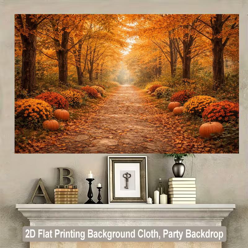 2D Warm Autumn Path with Pumpkins & Flowers Backdrop Photo Background