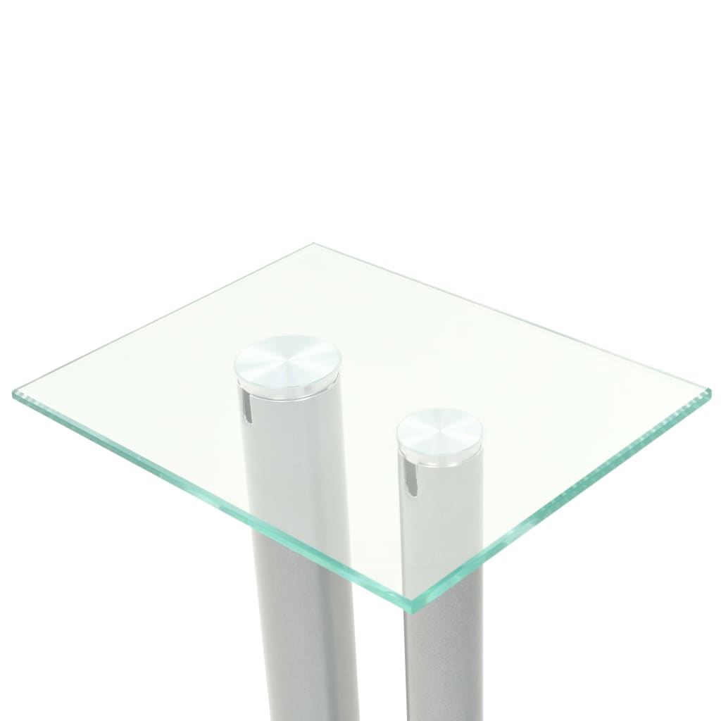 Speaker Stands Column Design 2 Pcs Tempered Glass Silver