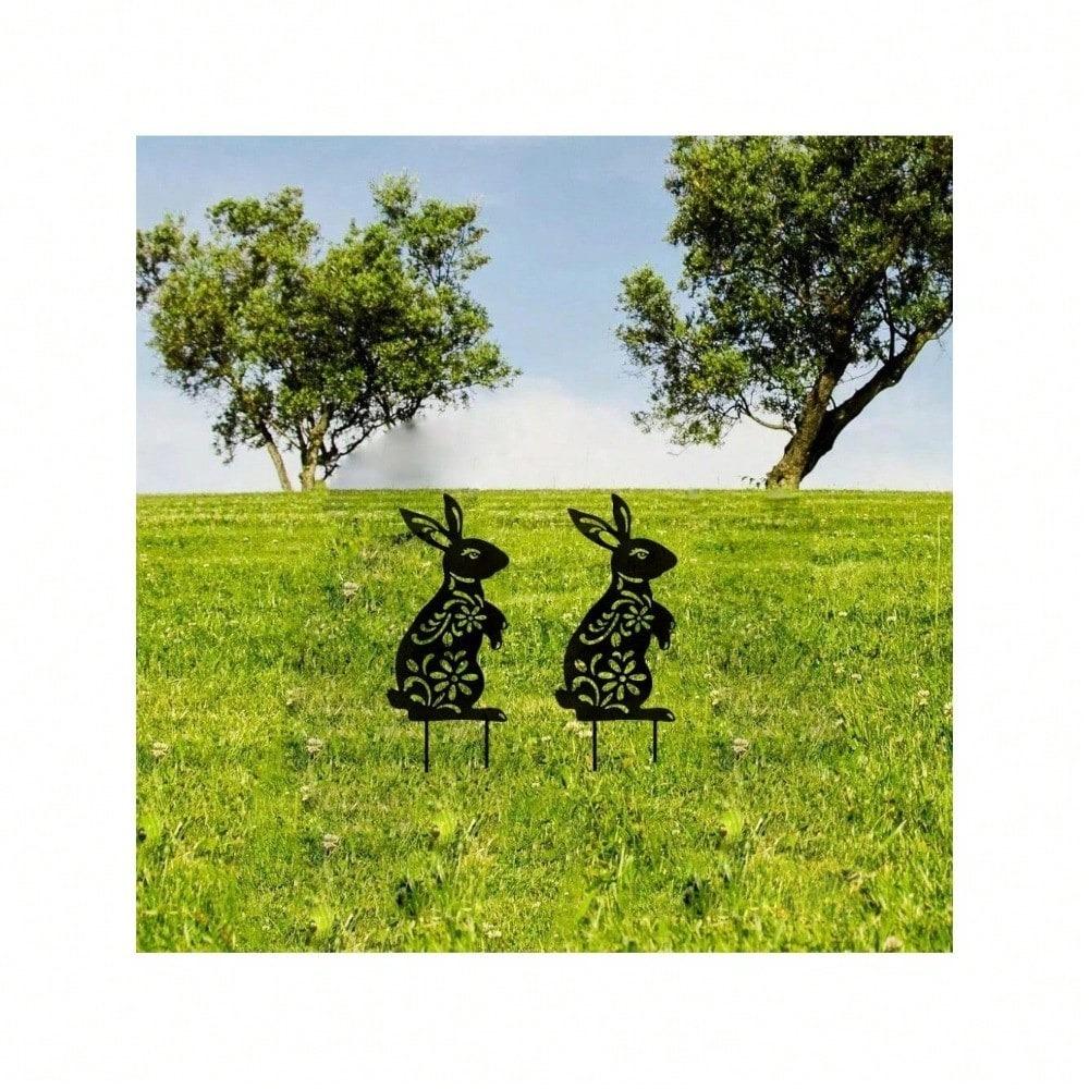 Black Metal Rabbit Garden Stakes Outdoor Decor Personalized Gift for Yard