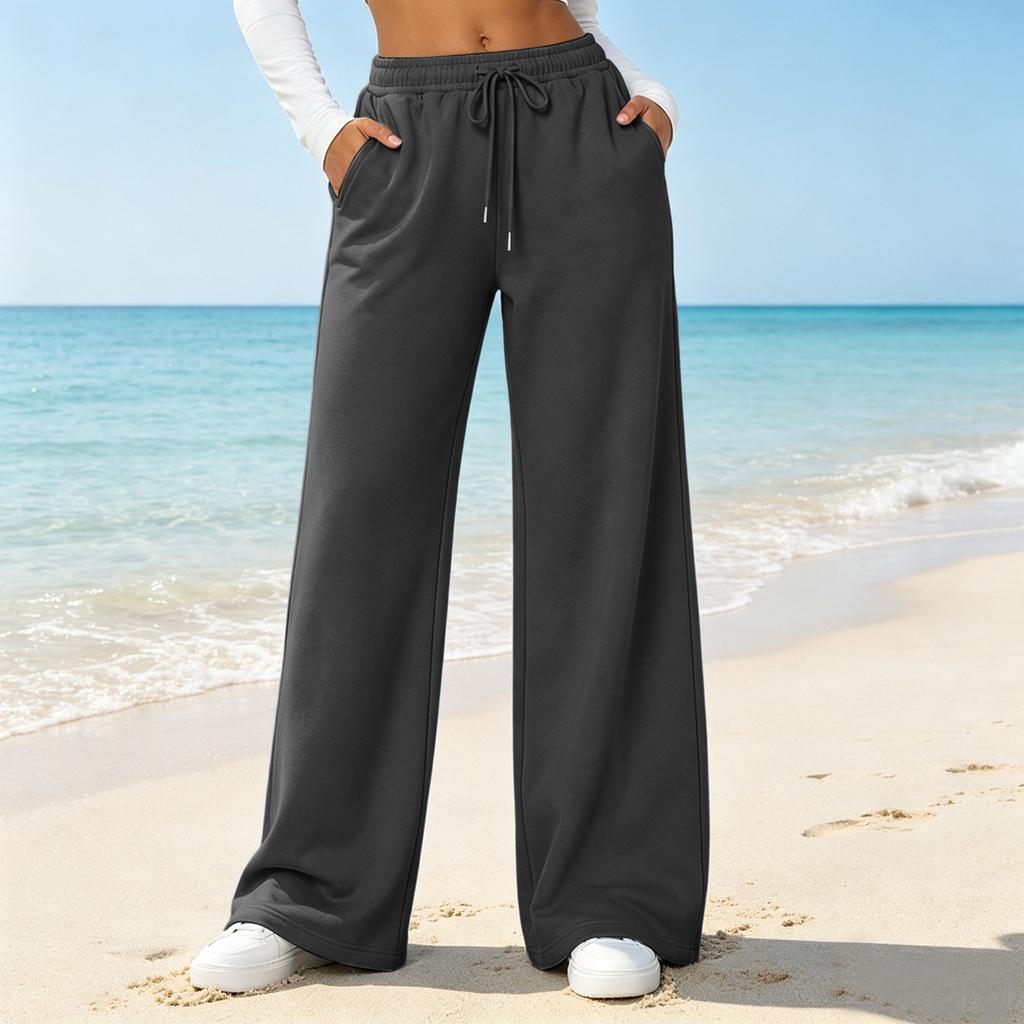 Women's Color Loose Fit Straight Leg Pants with Pockets Casual