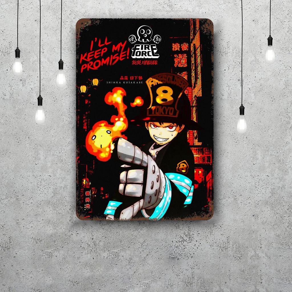 Shinra Kusakabe Cartoon Decor Poster Vintage Tin Sign Metal Sign Decorative Plaque for Pub Bar Man Cave Club Wall Decoration
