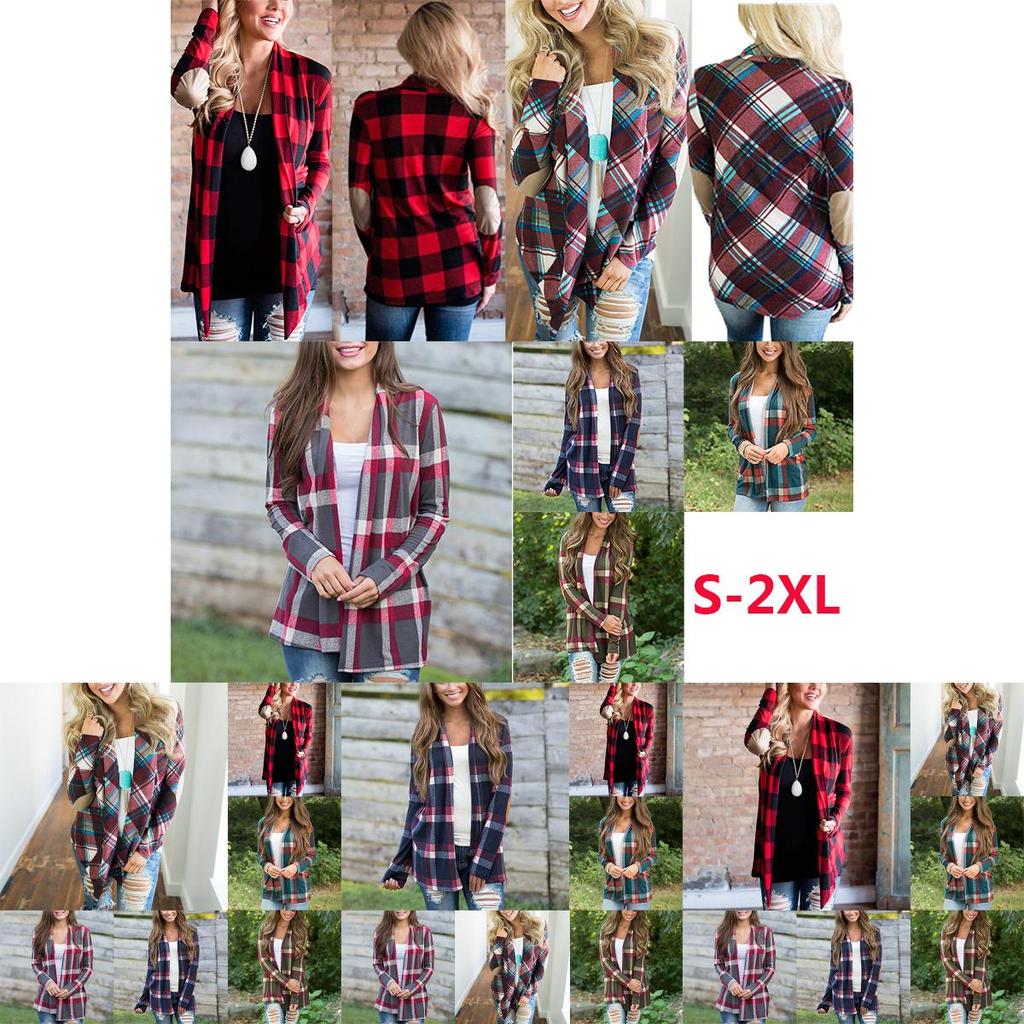 Cozy Women Plaids Cardigan T-shirt With Stylish Lapel Collar For Casual Wear