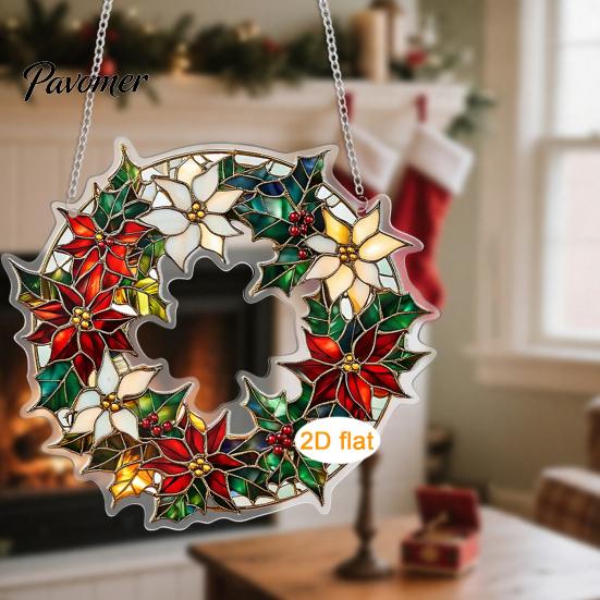 Xmas Tree Hanging Pendants Acrylic Christmas Garland Pendant, Double-sided Wreath Ornament, Lightweight Winter Holiday Party Supplies Decor