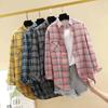 Women's Spring Autumn Large Size Long Sleeve Shirts Female Vintage Loose Plaid Coats Turn Down Collar Button Tops Blouses
