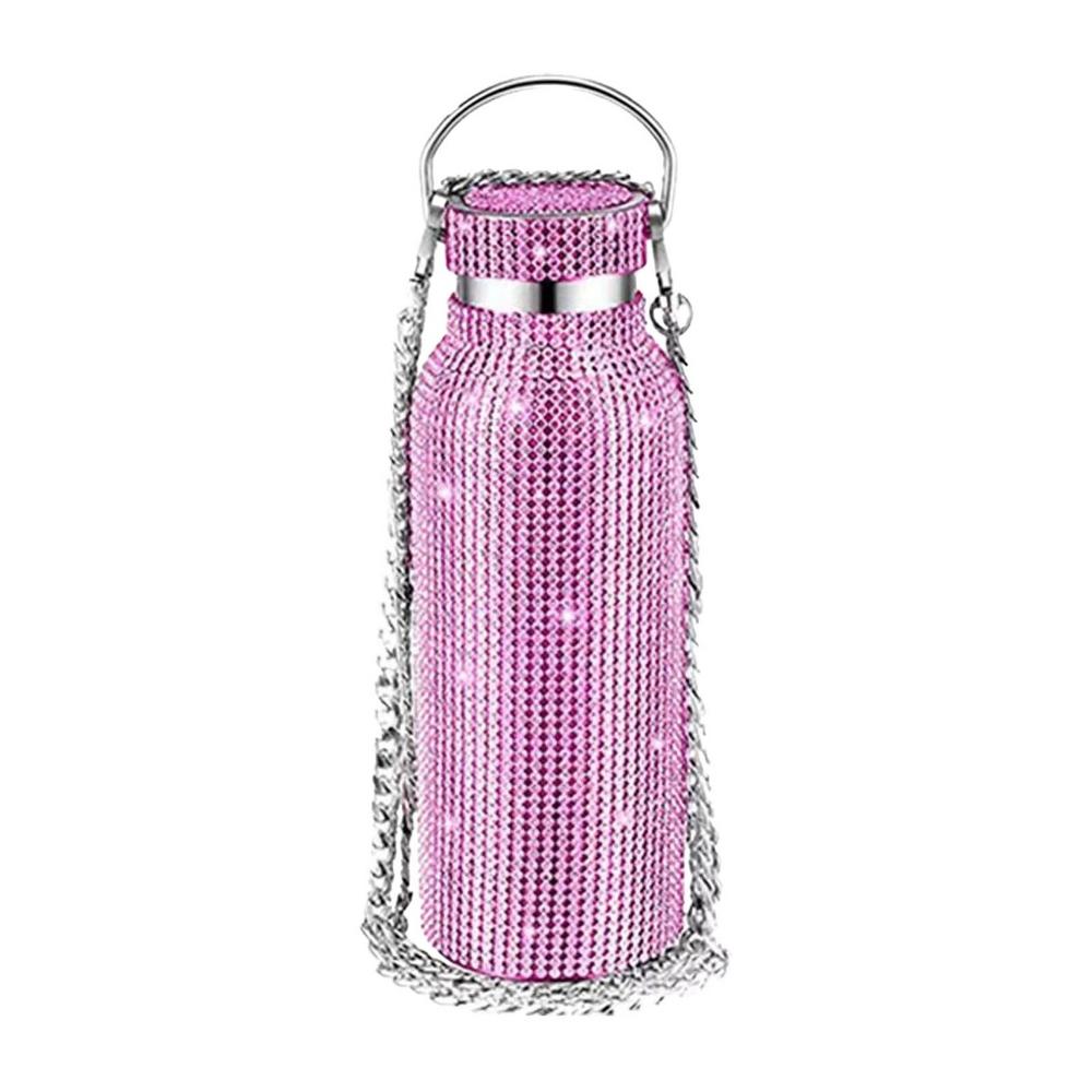 

350ml Bling Diamond Thermos Bottles Portable Glitter Rhinestone Water Bottle Crossbody Stainless Steel Insulated Thermal Flask 350ML рожевий червоний колір