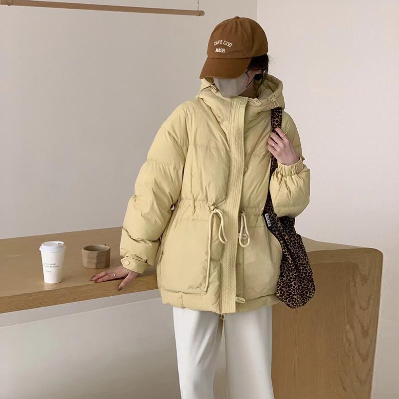 Hooded small down jacket women's short 2024 winter waist design sense pig nose buckle warm jacket tide