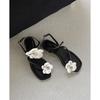 Sheepskin French fairy flower vacation style Roman cool slippers summer wear with skirt flat bottom one-word shoes women's