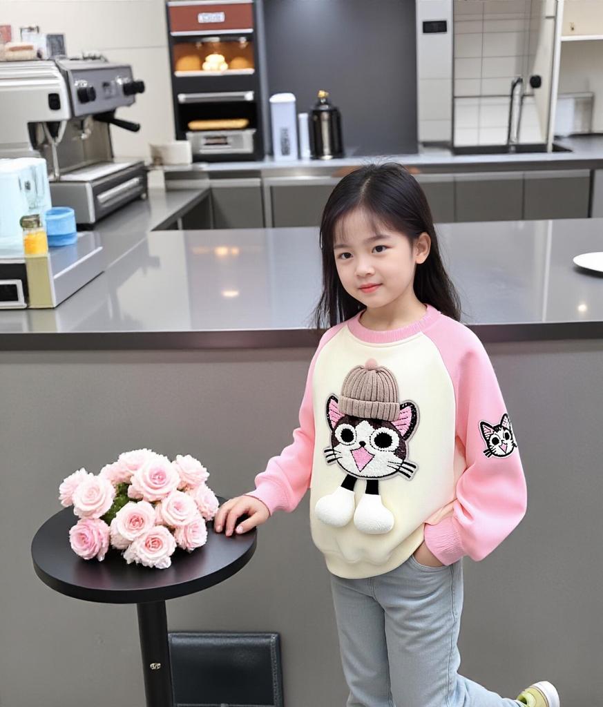 2025 Girls' Fleece-Lined Long Sleeve Sweatshirt - Autumn/Winter Fashion