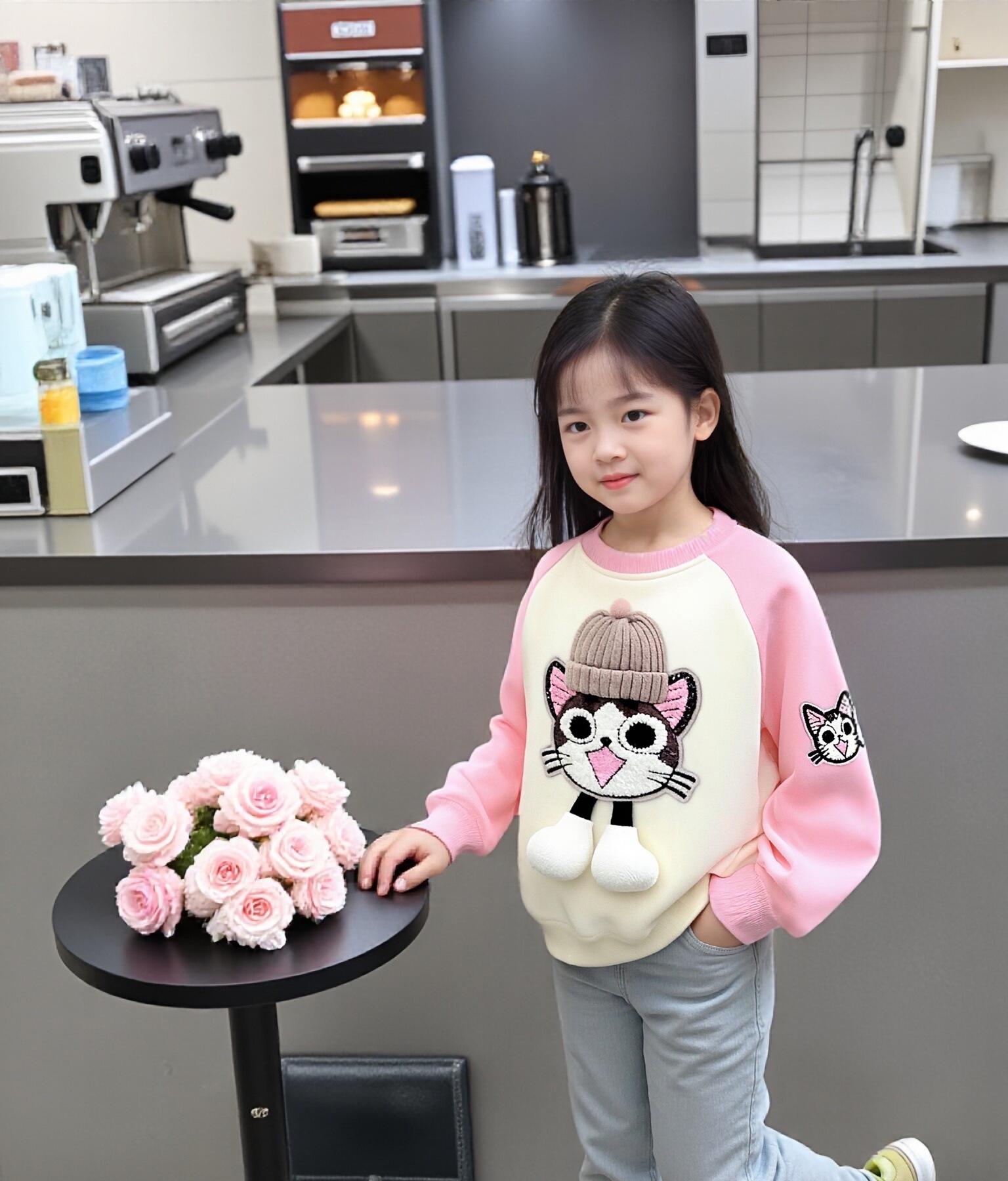 Флисовая толстовка с длинным рукавом для девочек 2025 - Осенне-зимняя мода 100cm