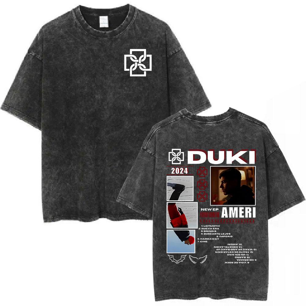 Rapper Duki ADA Tour Vintage Washed Tshirt Men Women Clothing Hip Hop Oversized Tshirts Cotton Cozy Short Sleeve T Shirts