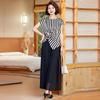 Stylish Chiffon Two-Piece Set: Striped Top & Wide-Leg Pants for Middle-Aged Women