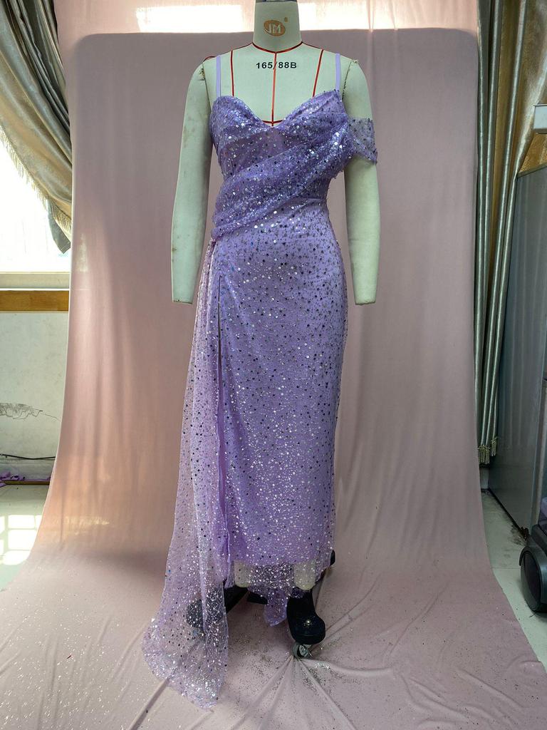 Robe de soirée à paillettes pour femme 2025: Jupe longue fendue irrégulière transfrontalière européenne et américaine avec bretelles