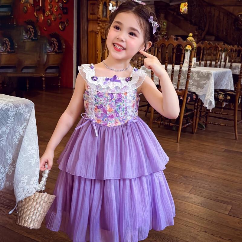 MIMIHELLO Girls Floral Lace Suspender Dress M