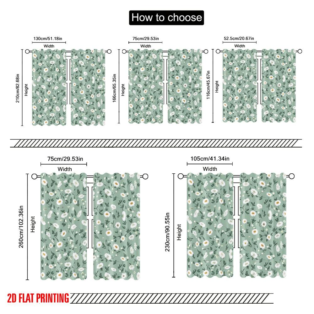 2pcs,2D plane printing Pattern Curtains Floral Harmony Versatile Durable Polyester (without rod) Gifts Ldeal for Kitchen Living