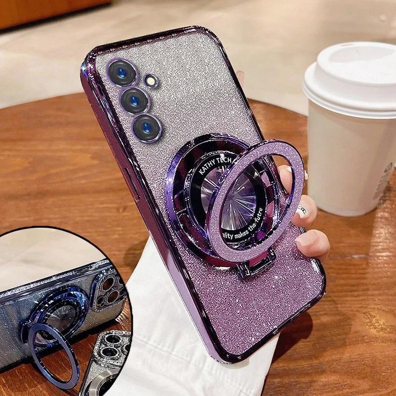 Luxury With Bracket Glitter Case For Samsung Galaxy S25 S24 S21 S22 S23 FE Ultra case For A36 A16 A56 A26 A15 Case Holder Cover