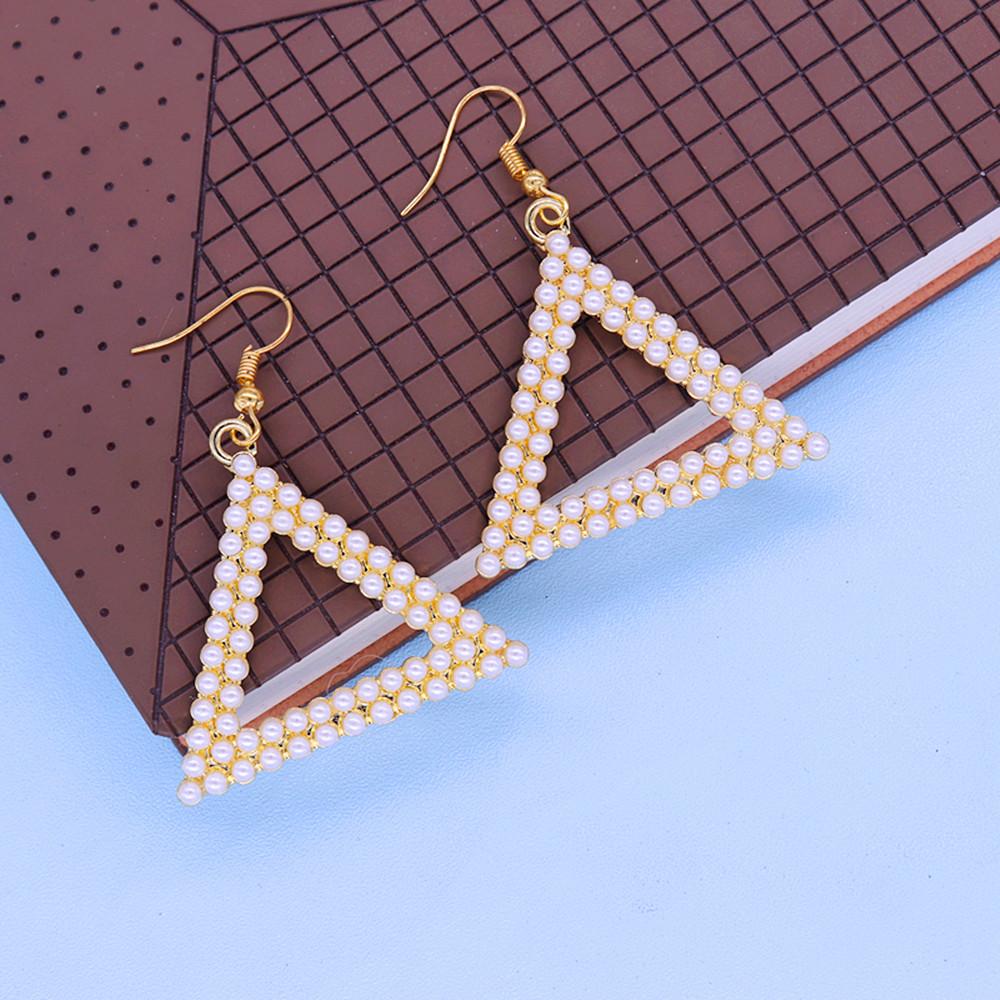 Custom Metal Gold Plating Imitation Pearl Triangles Shape Dear Delta Diva DST Earrings Sorority Ear Ring Jewelry for Gift