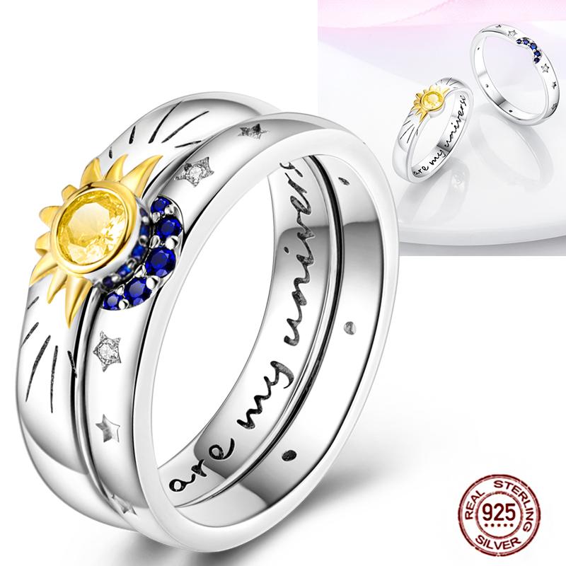 Shine Women koppar Fingerringar 925 Sterling Hjärta Krona Glöd Eldfluga Stjärna Sol Tusensköna Stapelbar Originalring Årsdag Zirkon