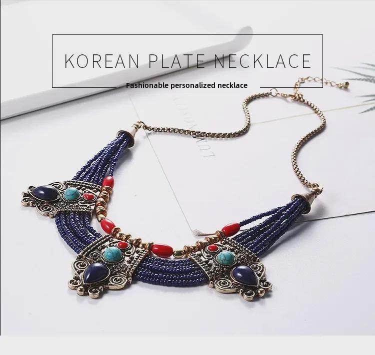 Boheemse meerlaagse retro kralenketting met etnische hanger