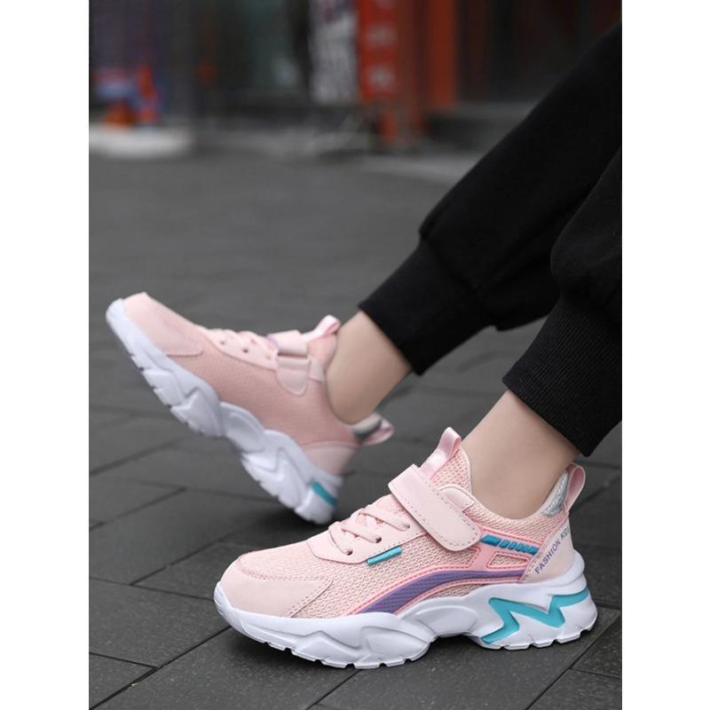 Children's Casual Pink Girls' Mesh Breathable Shoes, Fashionable Lightweight Running Shoes Teenagers Aged 7-15, Children's Sports Shoes for Girls