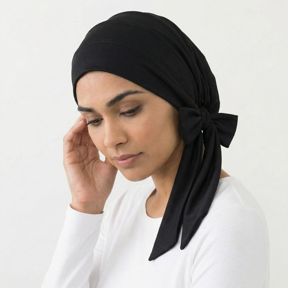 Lightweight Solid Color Headscarf Hat Breathable Stretch Hijab Long Tail Pre-Tied Inner Hat Daily