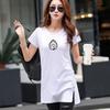 Nuova T-shirt in Puro Cotone, Maniche Corte, Lunghezza Media, Stampata, Bianca, Estiva, Copre Pancia e Fianchi